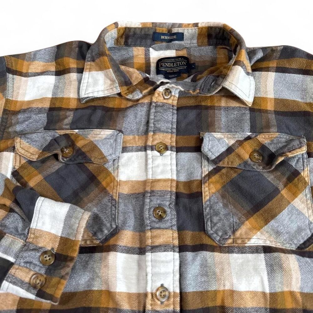 Pendleton Burnside Plaid Soft Cotton Flannel Shirt Men's Large Taupe Charcoal